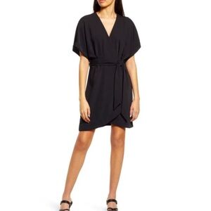 CHARLES HENRY: Dolman Wrap Dress In Black Size Small